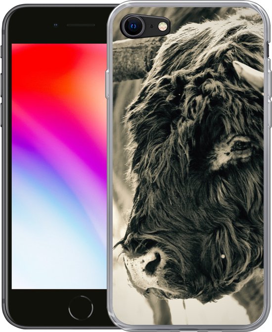 Coque iPhone SE 2020 - Highlander écossais - Neige - Cornes - Coque en Siliconen