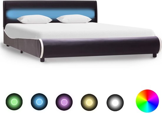 vidaXL Cadre de lit avec LED simili cuir noir 160x200 cm | bol