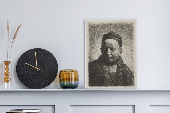 L'homme à la calotte - Peinture de Rembrandt van Rijn Toile 30x40 cm - petit - Tirage photo sur toile (Décoration murale salon / chambre)