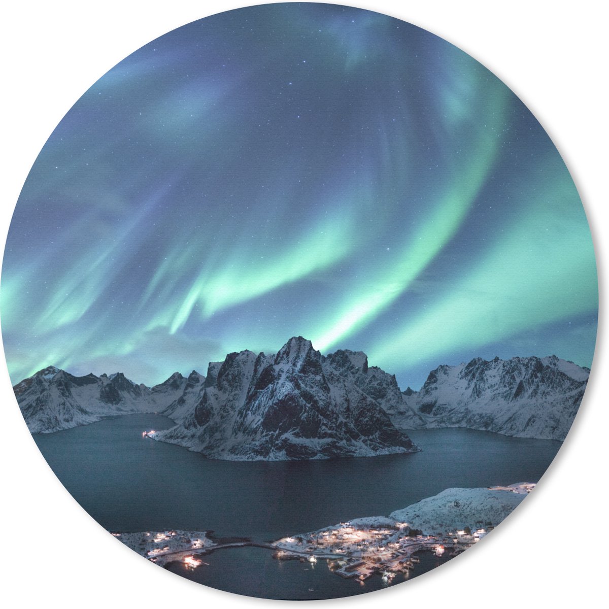 Muismat rond 20x20 cm - Mousepad Noorderlicht - Groen - Zee - Ronde muismatten