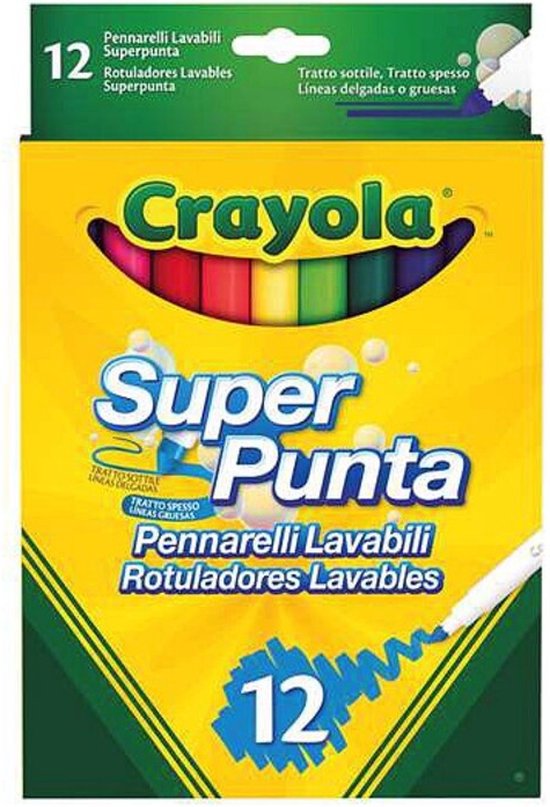 Crayola Super Punta lavabili rotuladores lavables, 12 stuks.