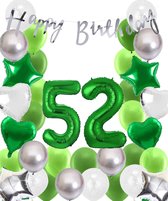 Snoes Ballonnen 52 Jaar Wit Groen Zilver Mega Ballon - Compleet Feestpakket 52 Jaar - Verjaardag Versiering Slinger Happy Birthday – Folieballon – Latex Ballonnen - Helium Ballonnen