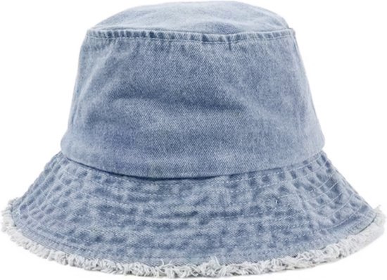 Hoed Denim - Maat M 57/59 Spijker Bucket Hat Dames Heren Katoen Vissershoed Brede rand Zonnehoed - Blauw