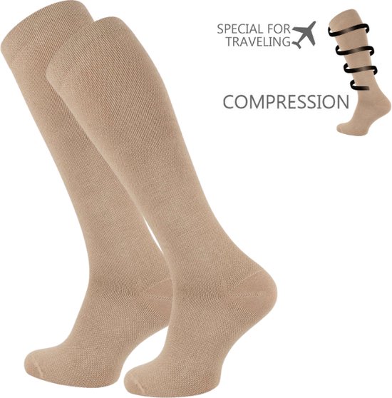 Bas de genou de compression - Bas de genou de voyage - Bas de maintien - Unisexe - Beige - Taille 39-42