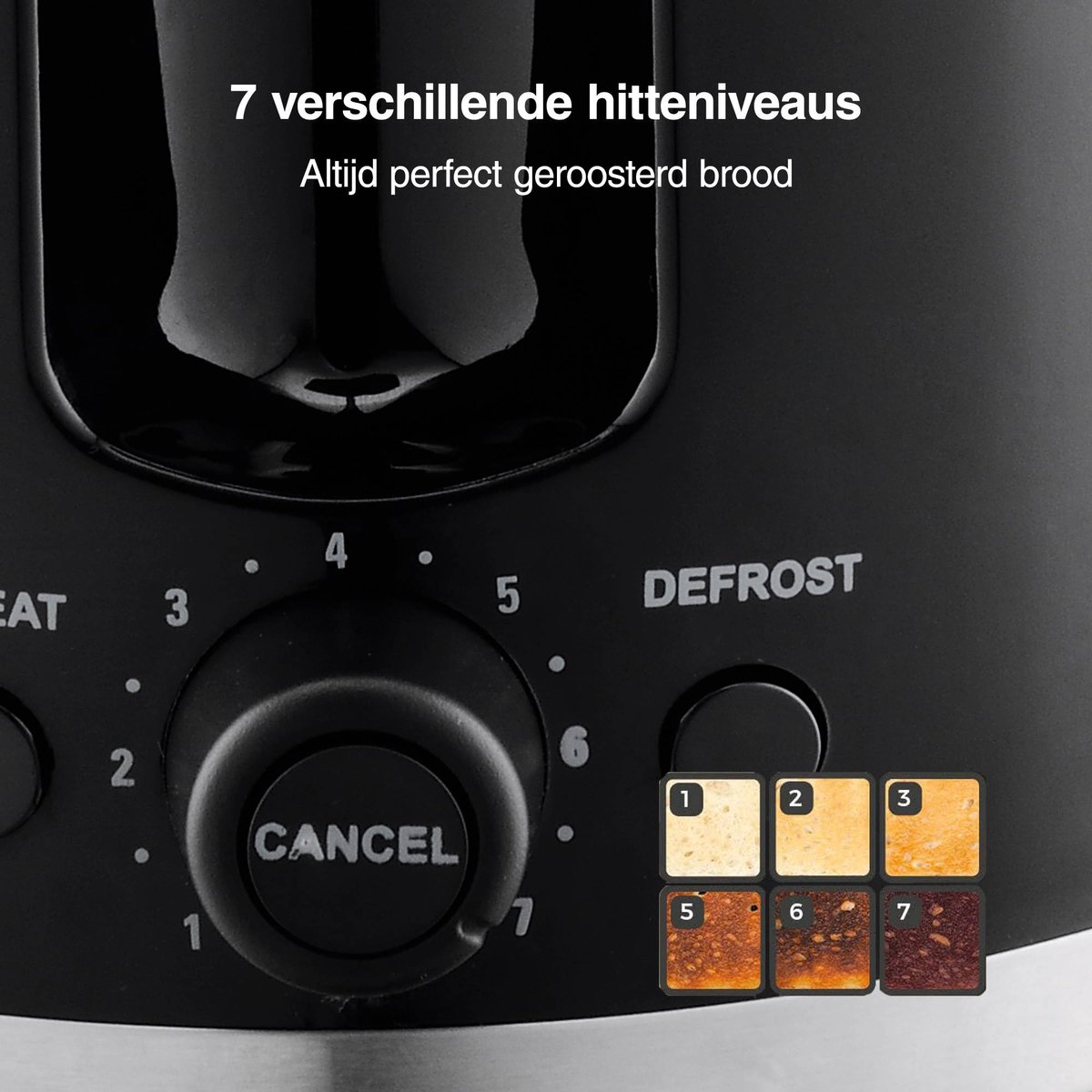 Omea Broodrooster Zwart - Broodrooster met Tostiklemmen - Retro - Extra Brede Sleuven - 7 Warmteniveaus - 850W thumbnail 3