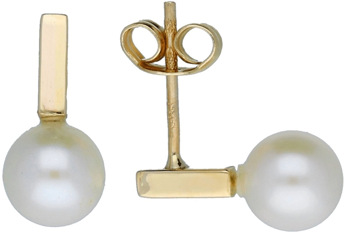 Glow oorbellen staafje met parel - goud 14 kt- zoetwaterparel