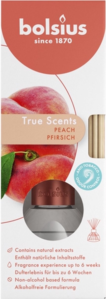 6 stuks Bolsius geurstokjes perzik - peach geurverspreiders 45 ml True Freshness
