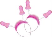 Roze diadeem met piemels - 2 stuks - Vrijgezellenfeest - Tiara met zwaaiende penissen - Bachelor/Bachelorette party - Vrijgezellen feest