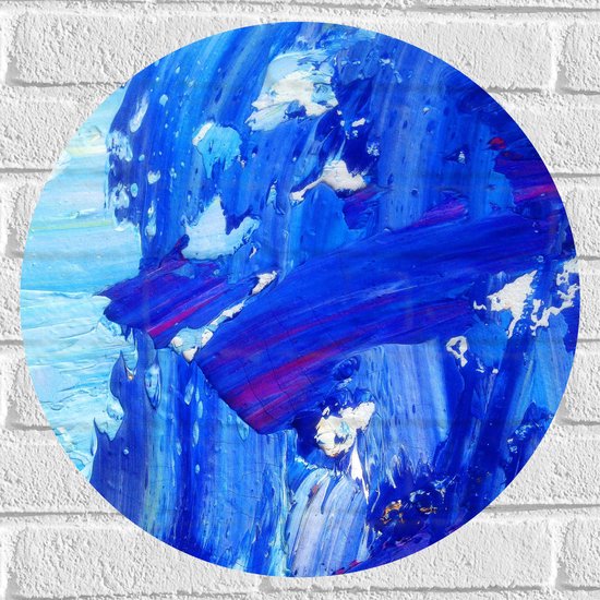 Muursticker Cirkel - Lichtblauwe en Donkerblauwe Verfmix - 50x50 cm Foto op Muursticker