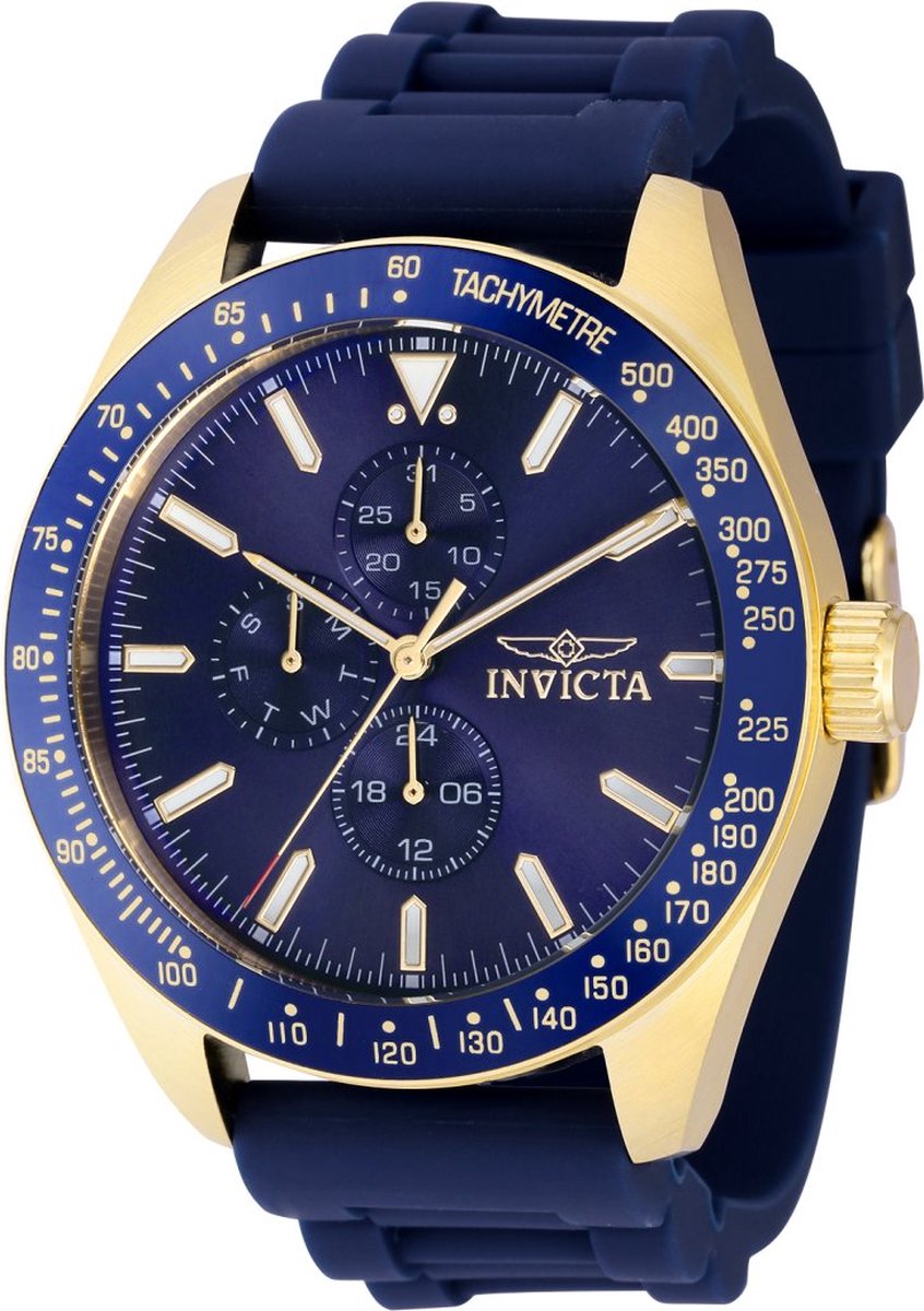 Invicta Aviator 38403 Heren Horloge - Waterdicht - Analoog - Quartz Uurwerk - Roestvrij Staal met blauwe Wijzerplaat - 45mm