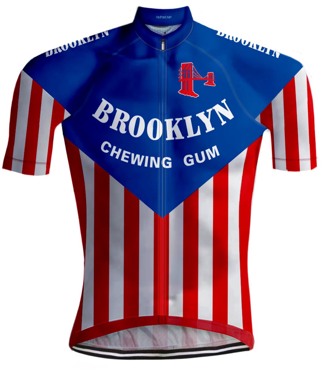 Retro Wielershirt Brooklyn Blauw/Rood - REDTED - S