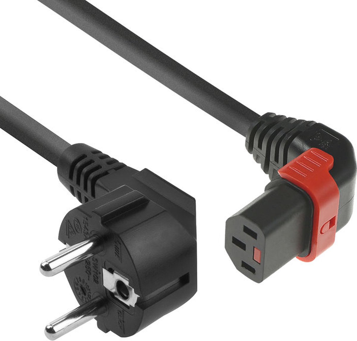 ACT Netsnoer Schuko CEE 7/7 male (haaks) - C13 IEC Lock (boven haaks) zwart 2 m, EL452S AK5265