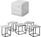 Brulo – ottoman 5 in 1 poef – stoel – 5 stoelen – beige / wit – met wielen