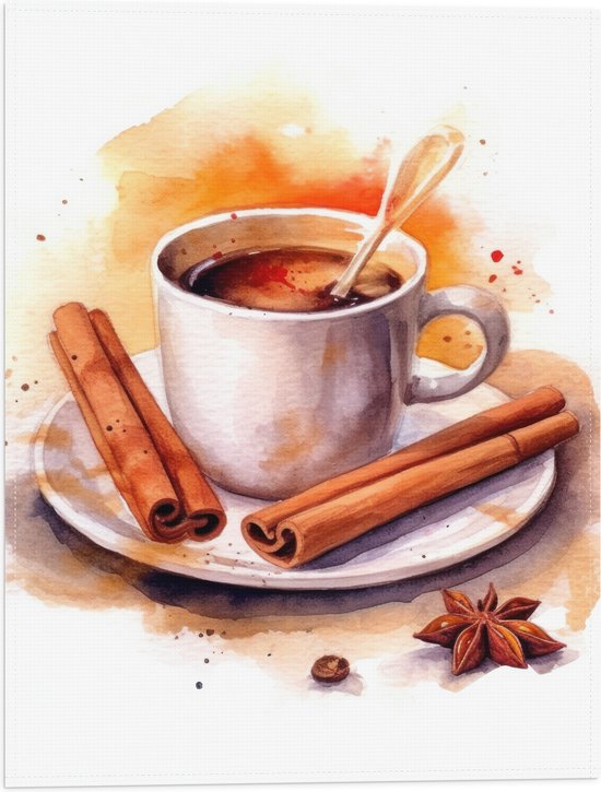 Vlag - Koffie met Kaneel in Wit Kopje - 30x40 cm Foto op Polyester Vlag