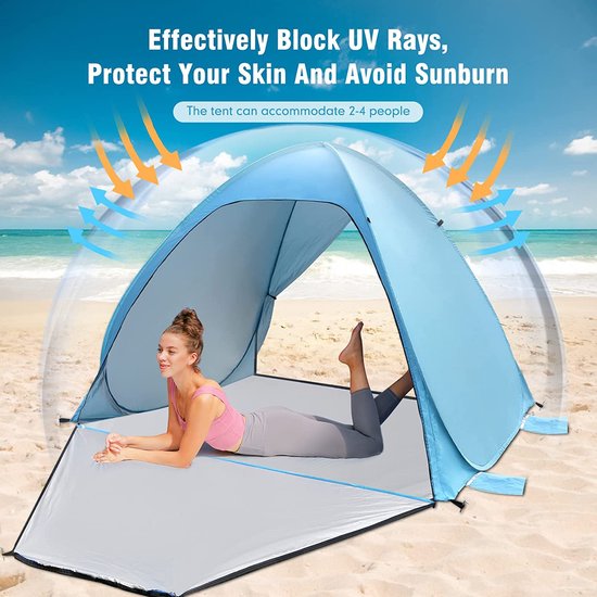 Strandtent XXL Pop-up Schelp UV-bescherming - Baby Strandtent Zandschelpen Zonwering Strand 130 X 130 X 150 Cm Zilver Beach Tent