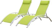 Set van 2 GALAPAGOS groene textilene ligstoelen - wit aluminium