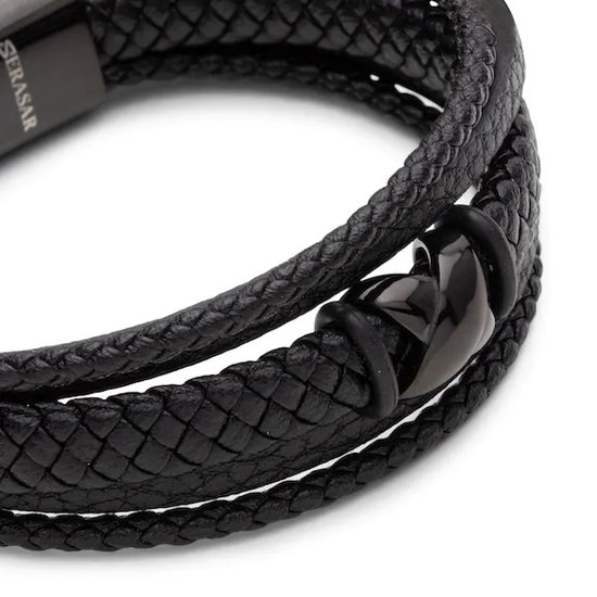 SERASAR - Lederen Armband voor Heren Flake in Zwart, Zilver en Goud