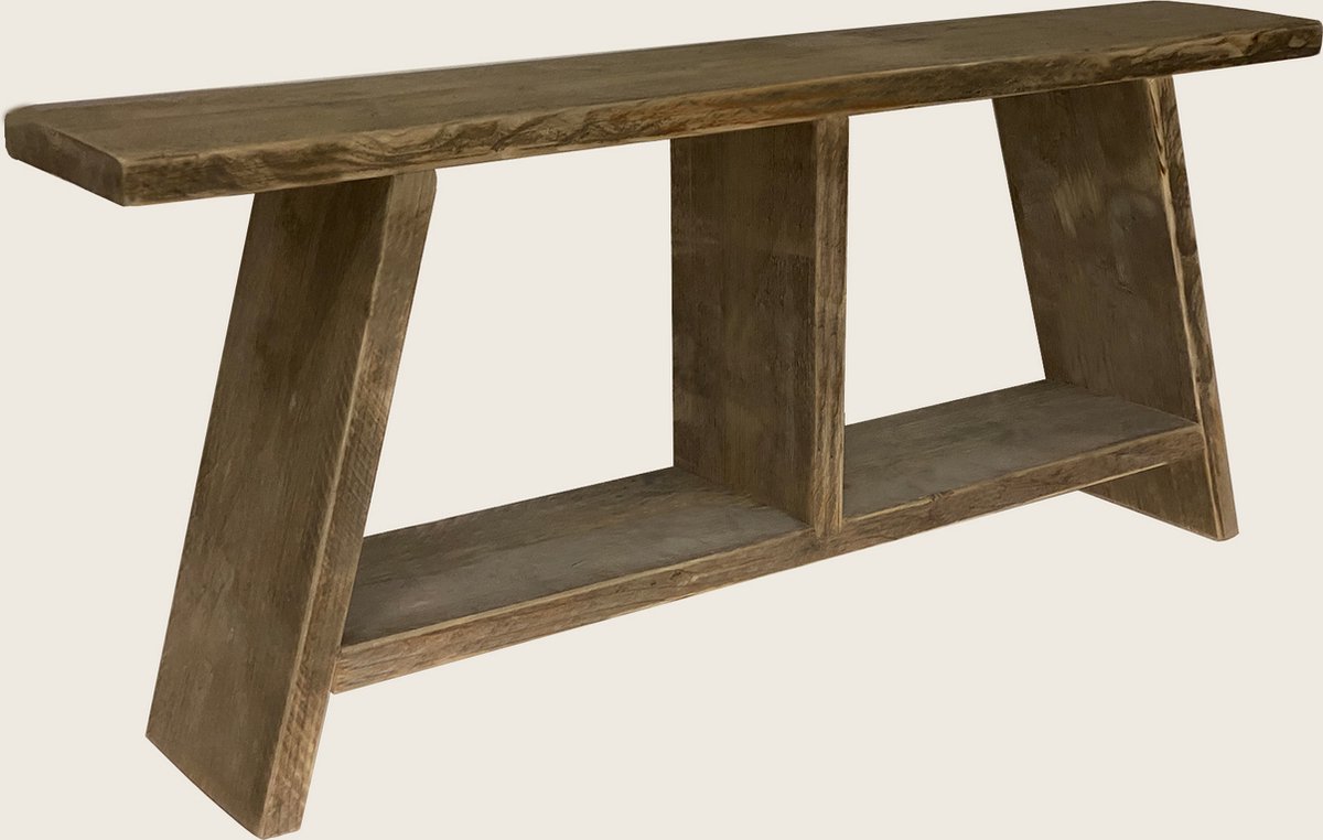 110 cm steigerhouten bank met 2 vakken - gebruikt hout - sloop hout - 110x19,5x47 cm