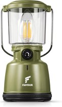 Favor L0818 Lampe de camping rétro LED rechargeable, 320 lumens, étanche IP64, lampe de camping portable, lampe de tente, lampe à batterie, lampe à intensité variable en continu avec mode bougie, vert, piles non incluses