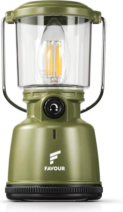 Favour L0818 Retro Camping lamp oplaadbaar LED, 320 Lumen, IP64 Waterdicht, Draagbare Kampeerlamp, Tentlamp, Traploos Dimbare Lamp incl. Kaarslicht-modus, Groen, Batterijen niet inbegrepen