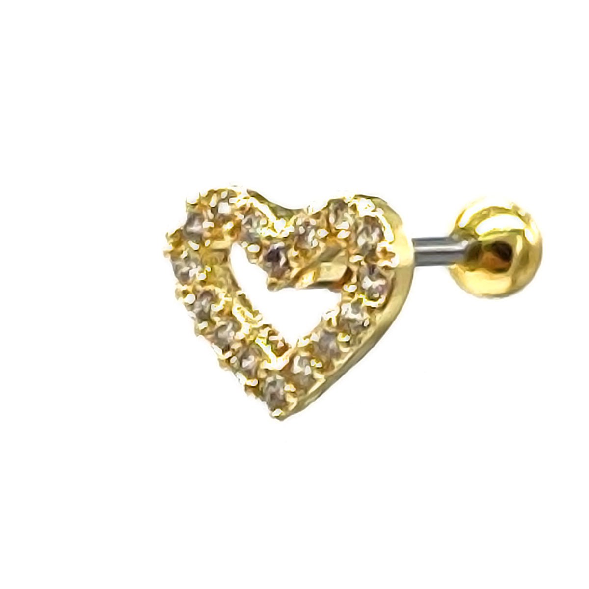 Oorpiercing Hart met Zirkonia - RVS - 8 mm - Goudkleurig – valentijn – cadeau