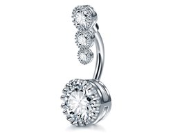 Navelpiercing - Kristal - Wit - 4 diamonds - navelpiercing chirurgisch staal -navelpiercings - Jewelegance ®