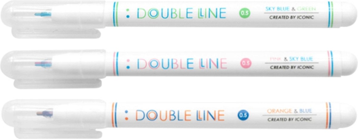 Iconic Double Line Marker Pennen - 0.5 mm - Set van 3 Forest Kleuren
