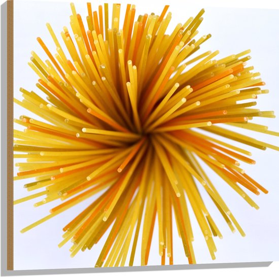 Hout - Ongekookte Spaghetti - 80x80 cm - 9 mm dik - Foto op Hout (Met Ophangsysteem)