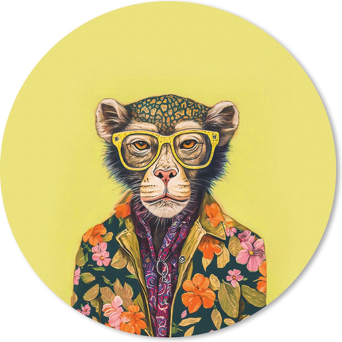 Muismat rond 50x50 cm - Mousepad Aap - Dieren - Bril - Design - Bloemen - Ronde muismatten