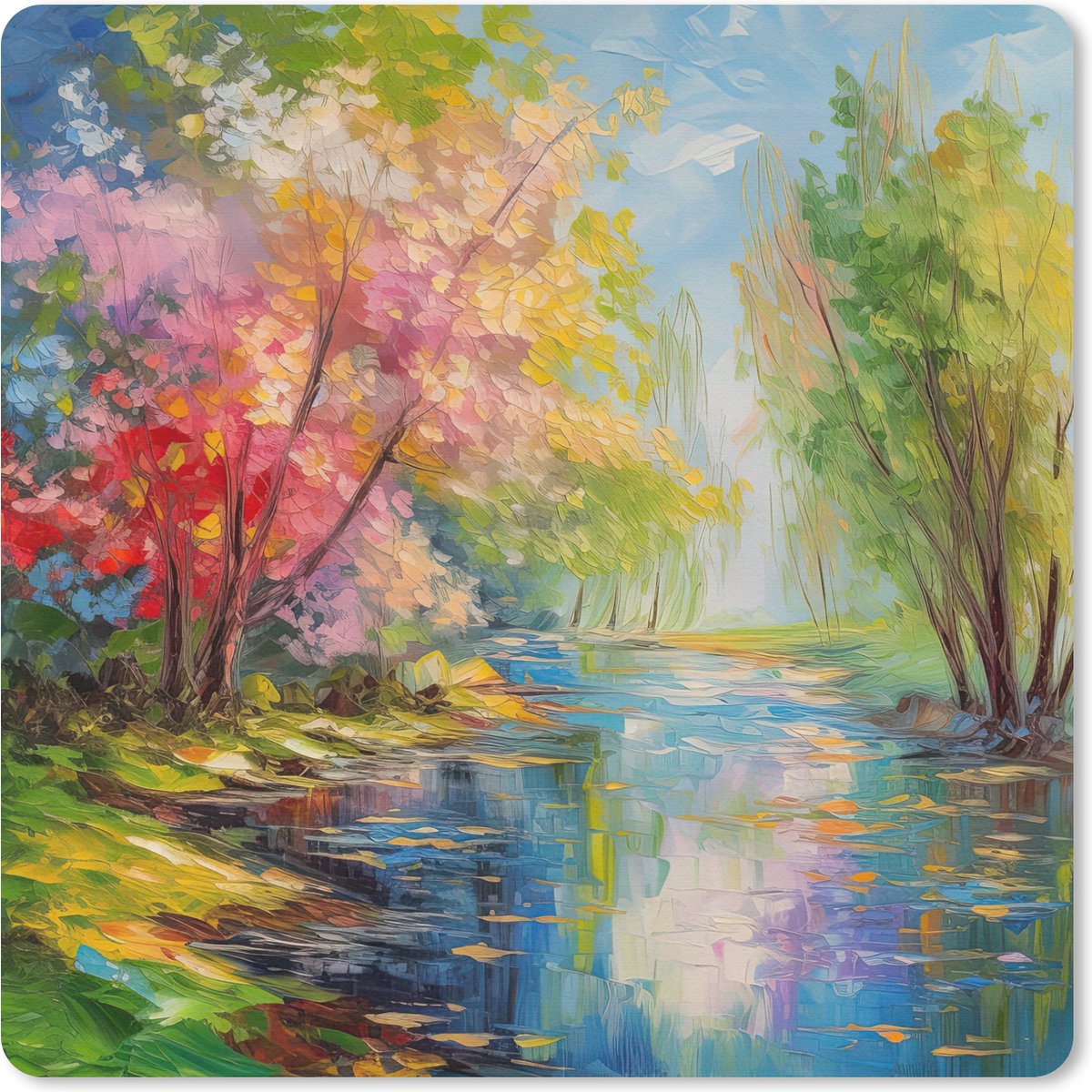 Muismat 30x30 cm - Mousepad Olieverf - Landschap - Natuur - Kleurrijk - Muismatten