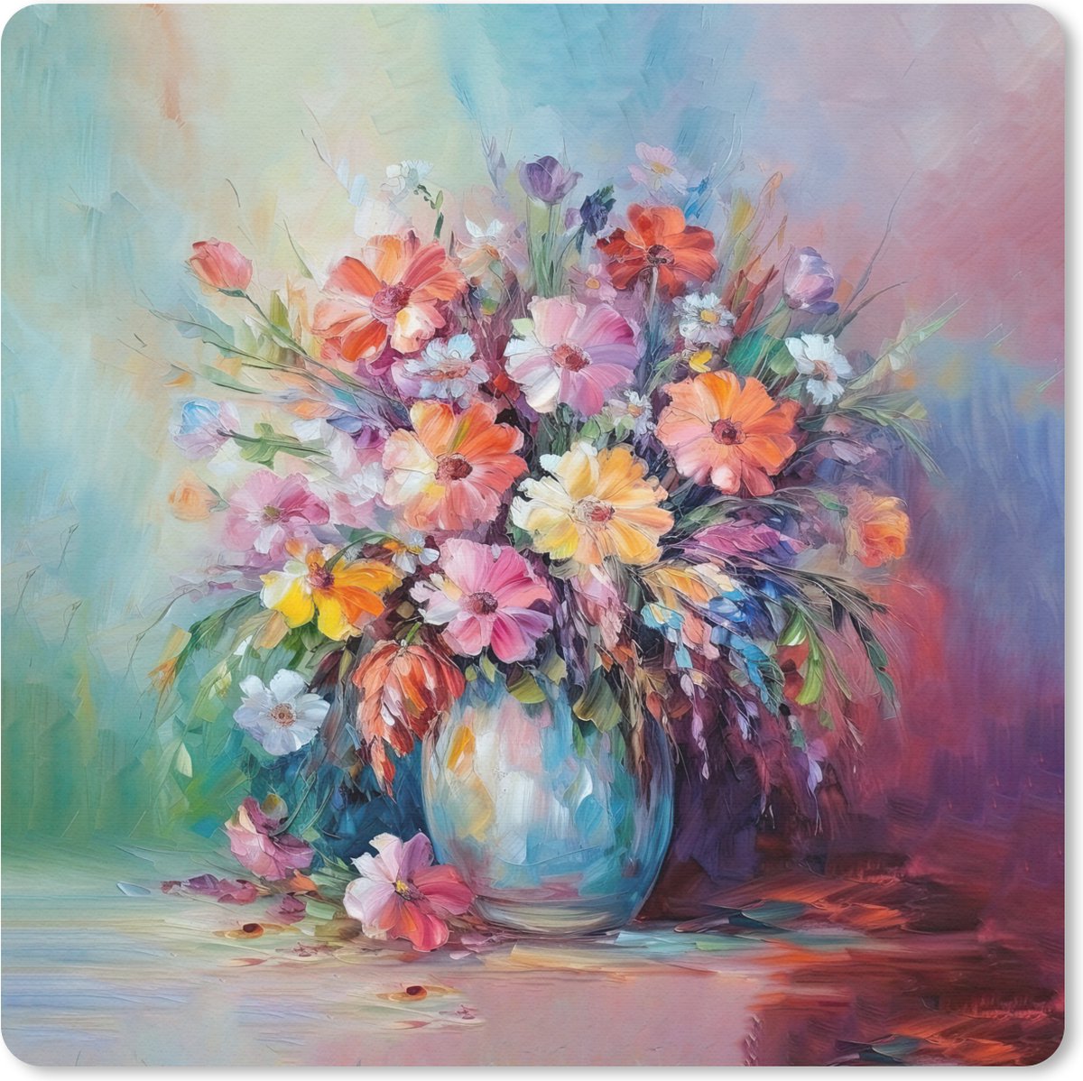 Muismat 30x30 cm - Mousepad Bloemen - Kunst - Schilderij - Lente - Boeket - Muismatten