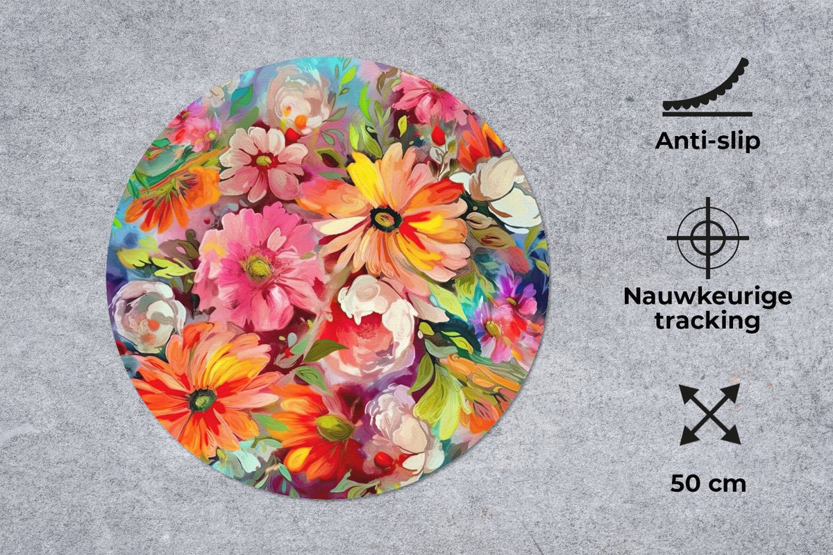 Muismat rond 50x50 cm - Mousepad Bloemen - Kunst - Schilderij - Botanisch - Ronde muismatten