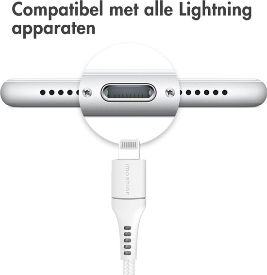iMoshion Geschikt voor Lightning naar USB C Kabel - 1 meter - Oplaadkabel geschikt voor iPhone 11/12/13/14 - Stevig gevlochten materiaal - Wit - iMoshion