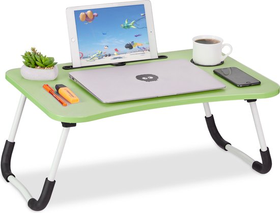 Relaxdays laptoptafel met tablethouder - bedtafel - schoottafel groen - laptopstandaard