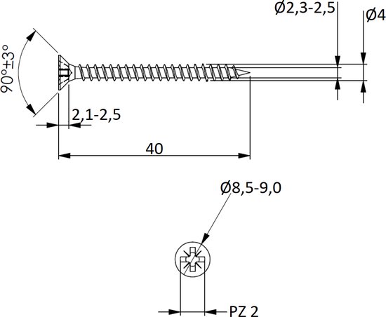 Vis pour aggloméré 4,0x40mm - Inox 304 (A2) - Pozidrive 2 (100 pièces)