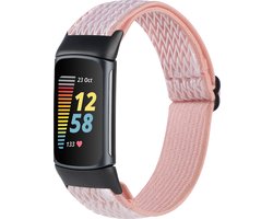 By Qubix - Compatible Fitbit bandje - Geschikt voor Fitbit Charge 5 - Fitbit Charge 6 Elastische solo loop nylon bandje - Roze - Horlogeband - smartwatchbandje