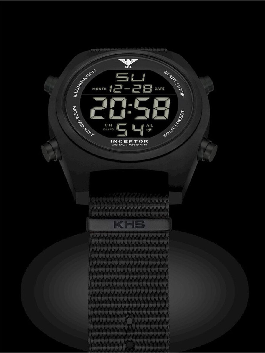 KHS Orologio Uomo KHS.INCBSD.NB – Digitale Al Quarzo, Cassa 55mm In Acciaio Placcato Nero, Cinturino In Nylon, Cronografo E Allarme - 4