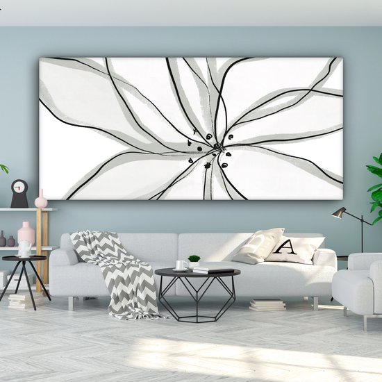 Peinture sur toile 160x80 cm - Décoration murale Bloem - Art - Wit - Zwart - Décoration murale murale salon - Décoration chambre - Accessoires de chambre - Peintures