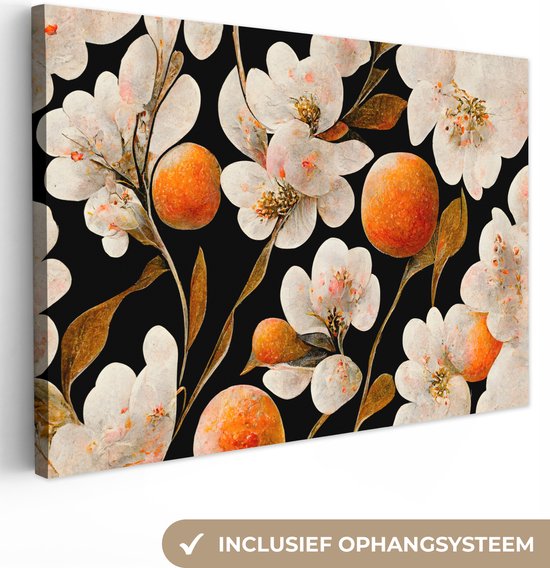 Canvas Schilderij Bloemen - Wit - Oranje - Natuur - 60x40 cm - Wanddecoratie
