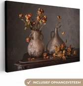 Canvas Schilderij Stilleven - Bloemen - Vaas - Donker - 60x40 cm - Wanddecoratie