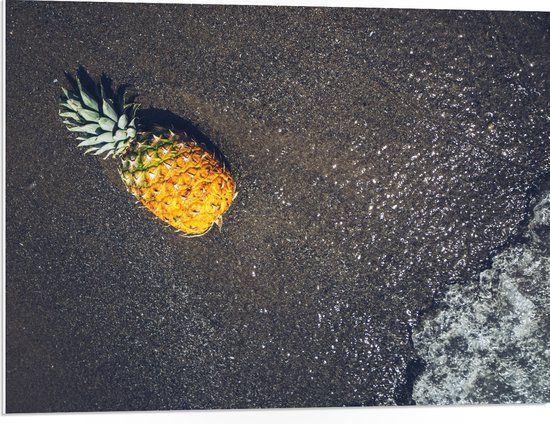 PVC Schuimplaat - Ananas op het Strand met Zee - 80x60 cm Foto op PVC
