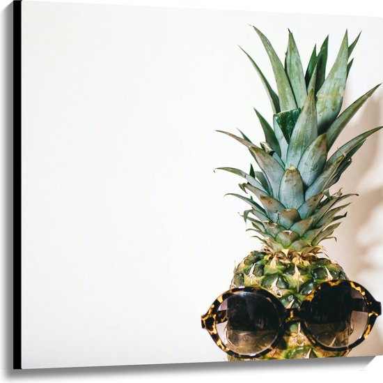 Canvas - Ananas met Zonnebril op - 100x100 cm Foto op Canvas Schilderij (Wanddecoratie op Canvas)