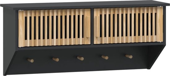 vidaXL - Wandkast - met - haken - 80x24x35,5 - cm - bewerkt - hout - zwart