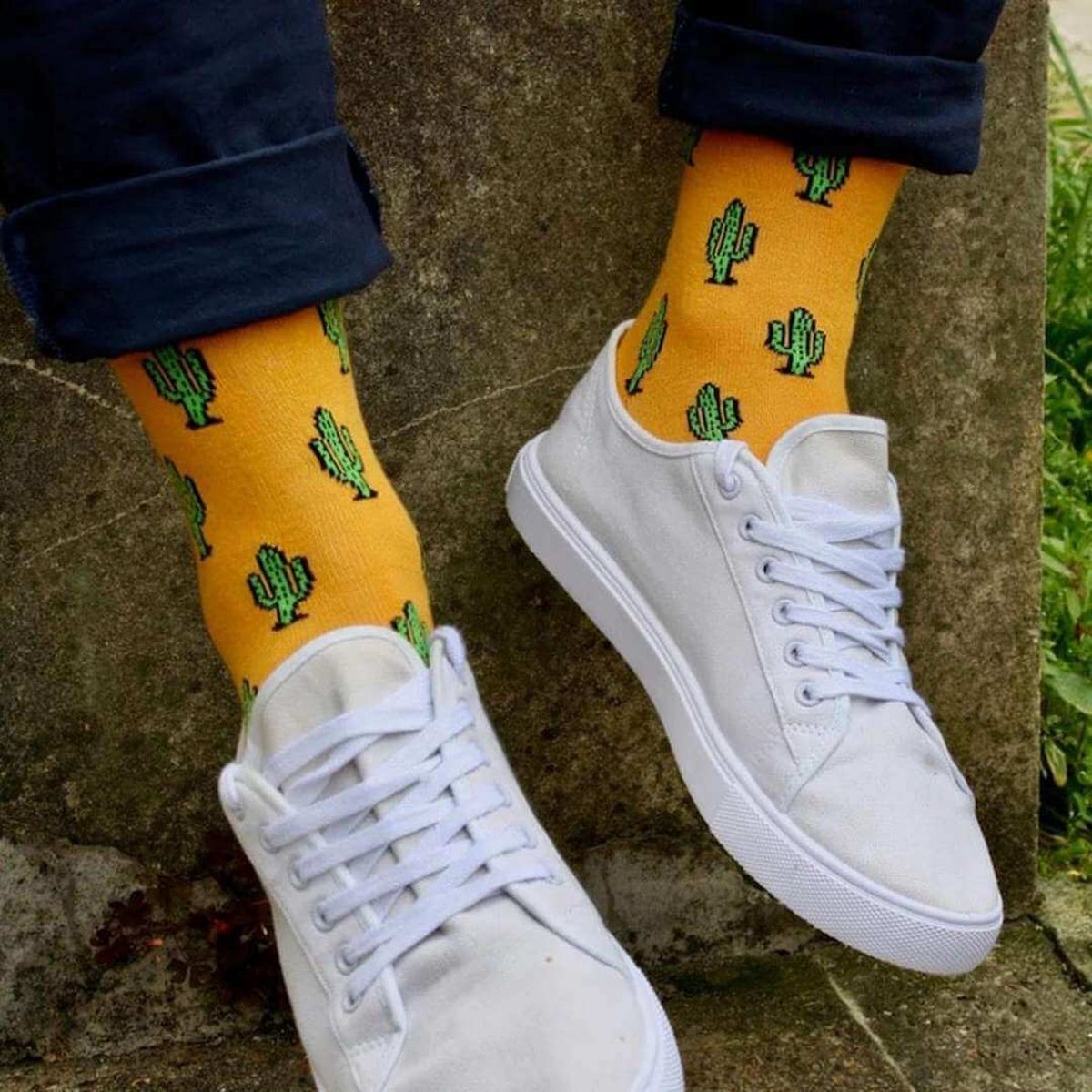 Swole Panda - bamboe sokken cactus print - geel - naadloze sokken - cadeau