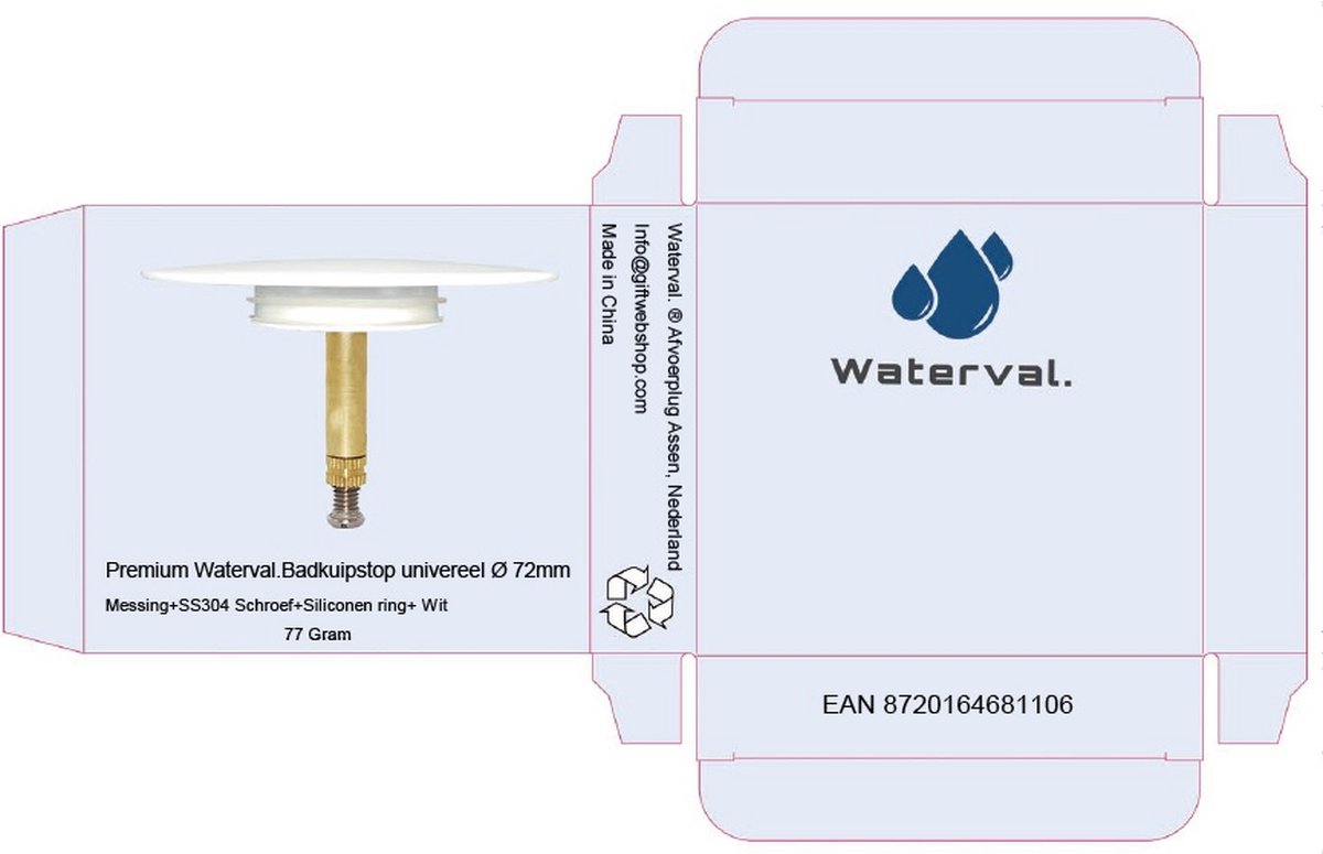 Waterval RVS Badkuip Afvoerplug badkamer - Badstop met dubbele afdichting - verstelbare Badplug universele Afvoerplug voor uw badkuip - 72 mm Wit — afbeelding 6