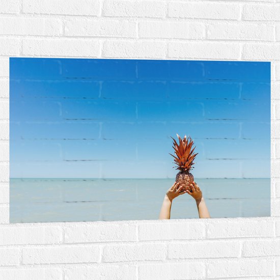 Muursticker - Ananas in Handen bij het Water - 90x60 cm Foto op Muursticker