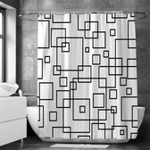 Douchegordijn - 2m hoog x 1,2m breed - Polyester - incl. 12 bevestigingsringen - Vierkantsymbolen wit en zwart