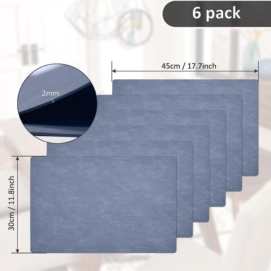 Myir JUN Lederen tafelmatten en onderzetters, Placemat Waterdichte Dubbelzijdige Keuken Plaats Matten Koffiematten Antislip Wasbare Placemats en Onderzetters (Grijs Wit, Set van 6