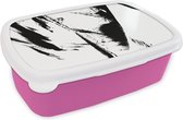 Broodtrommel Roze - Lunchbox - Brooddoos - Verf - Zwart - Abstract - 18x12x6 cm - Kinderen - Meisje