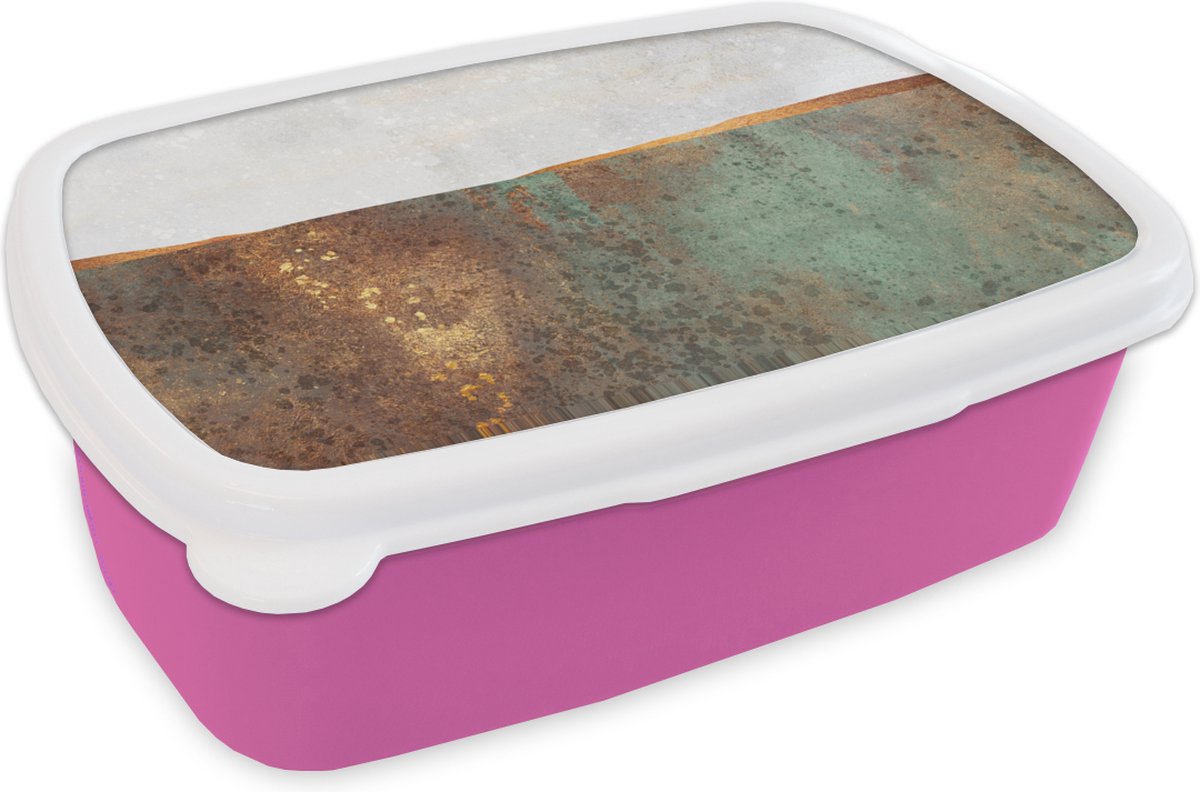 Broodtrommel Roze - Lunchbox - Brooddoos - Abstract - Luxe - Goud - 18x12x6 cm - Kinderen - Meisje